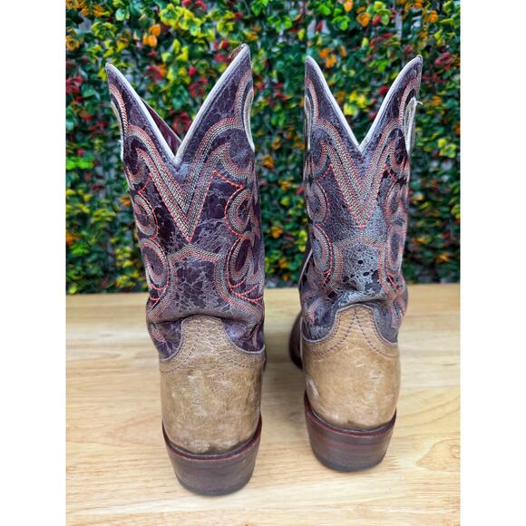Ariat Western Cowboy 2 Tone Boots Shoes Leather Embroidered Brown Tan Mens 8.5 - Picture 7 of 9